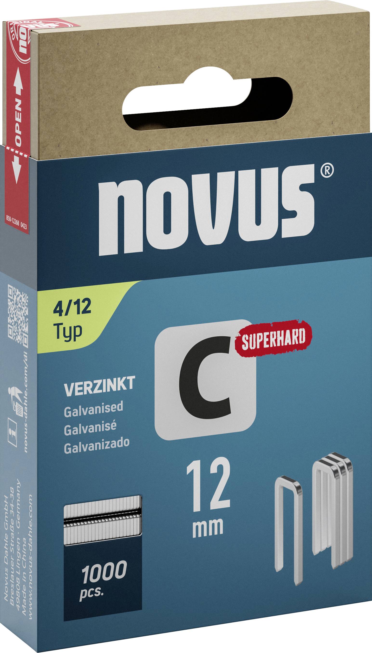 Novus Tools 042-0800 Narrow crown Type 4 1000 pc(s) Dimensions (L x W) 12 mm x 6.1 mm