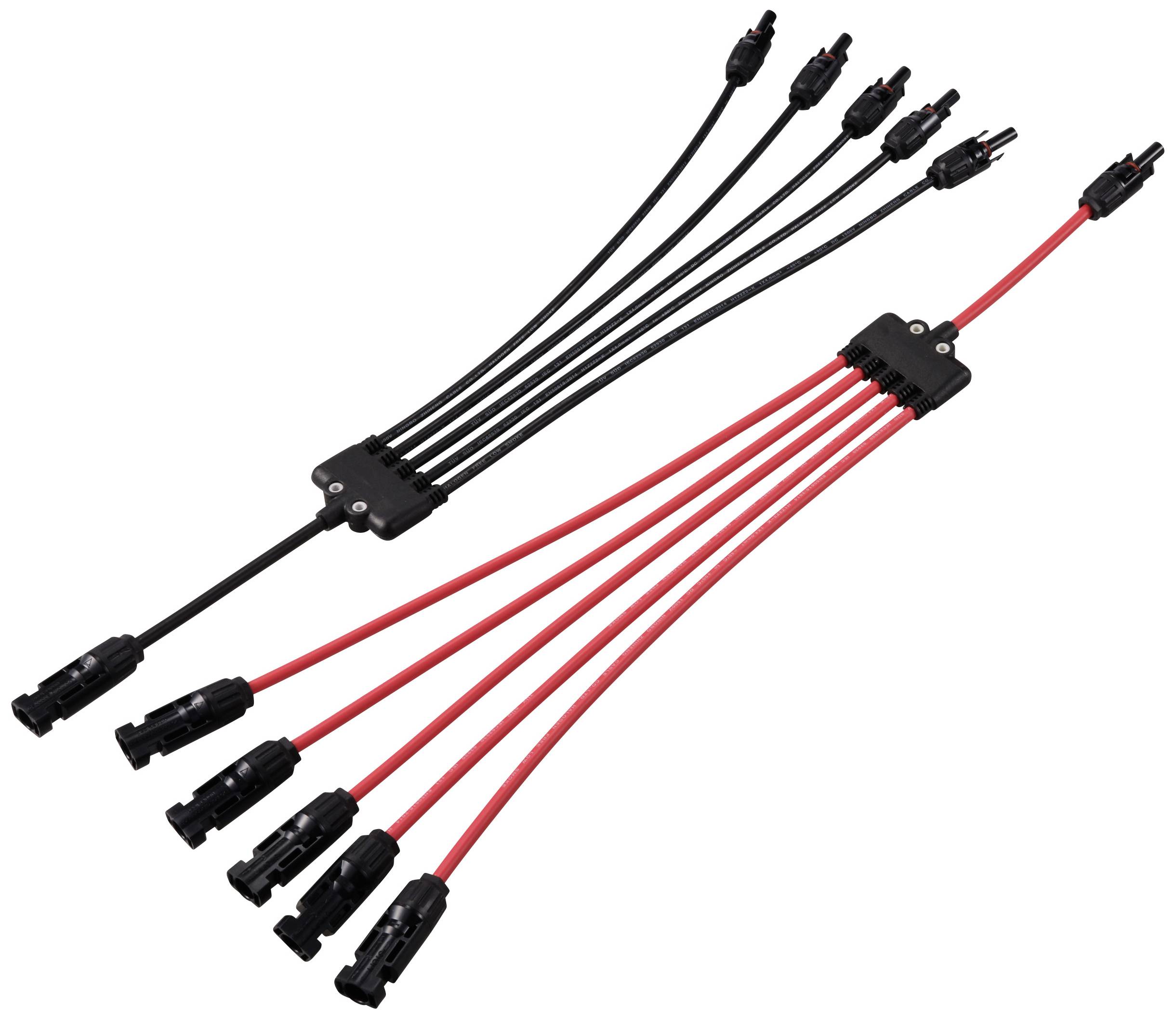 5 to 1 branch PV solar connector cable, female to 5 male + male to 5 female set TC-12195668 Black, Red TRU COMPONENTS Content