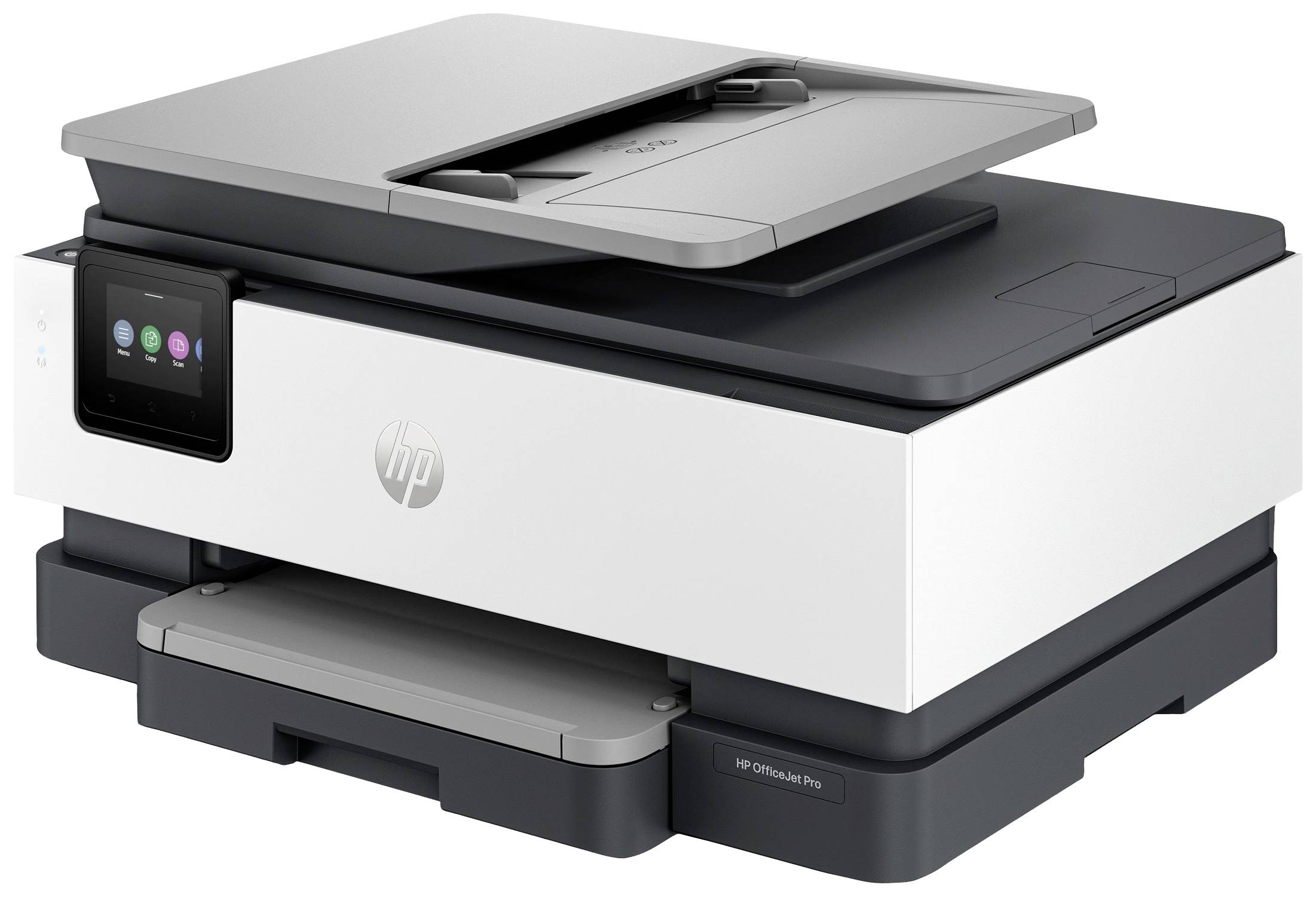 A modern multifunction printer with display and automatic document feeder, suitable for office and home use.