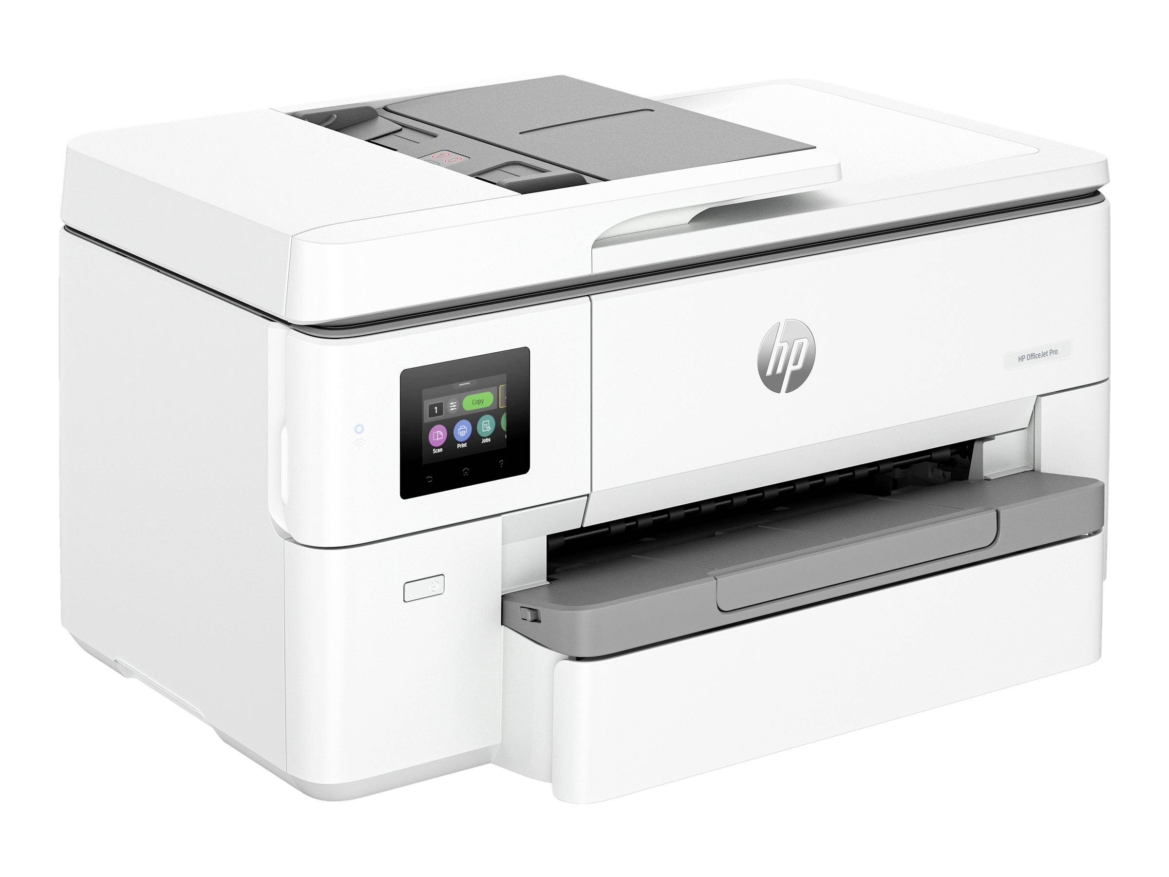 All-in-one printer with touchscreen and front paper tray.