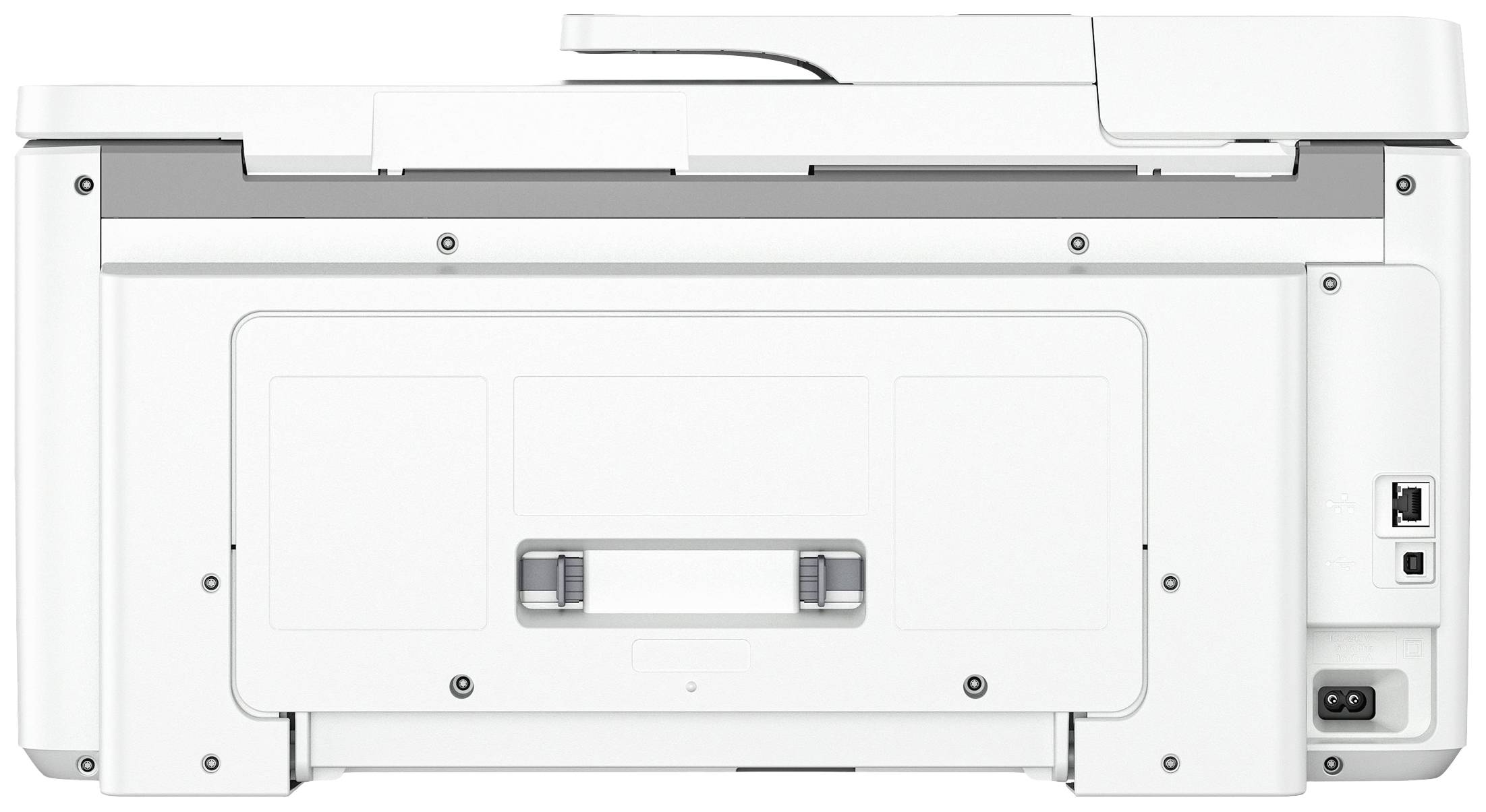 A white printer with multiple function buttons and ports on the side; suitable for home or office use.