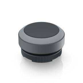 A grey, circular rotary knob with a knurled edge on a white background, potentially part of an electronic device.