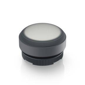 A round black button with a grey top surface, potentially suitable for technical applications or device operation.