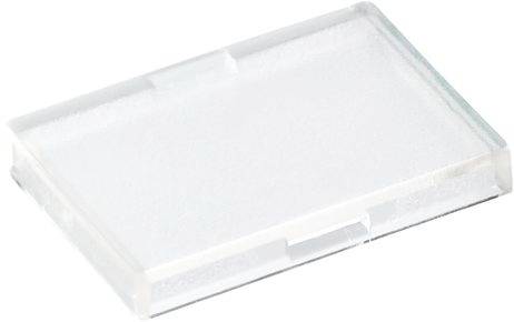 A rectangular, flat plastic casing with a transparent lid, presumably for protecting an object.