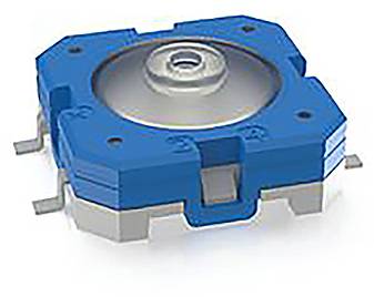 Blue plastic component with a round, recessed centre and metal contacts on the sides, likely an electrical component.