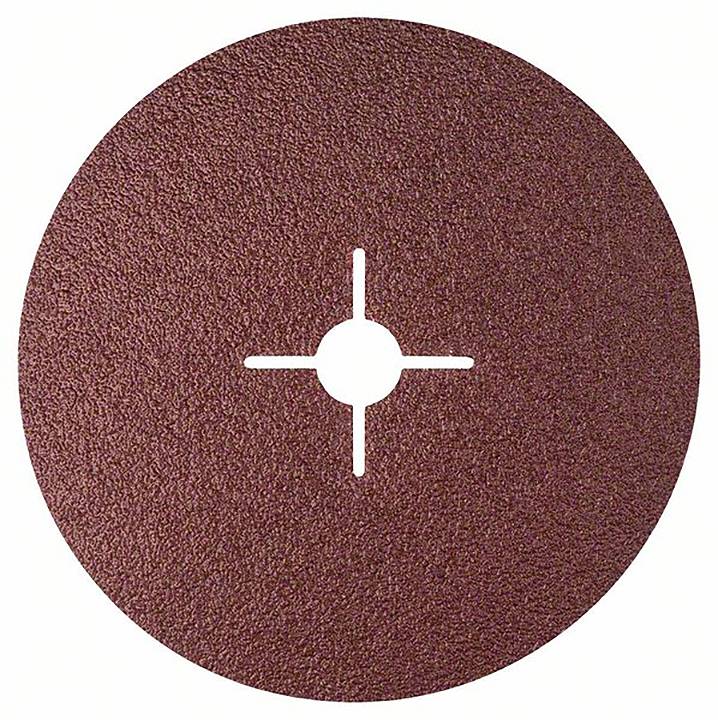 A round, reddish-brown sandpaper with a cross-shaped cut-out in the centre.
