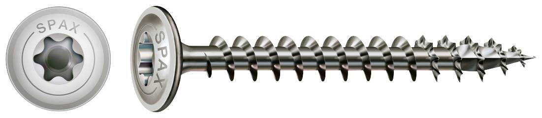 Screw with Torx countersunk head and sharp threads, suitable for wood connections. 'SPAX' marking visible on the head.