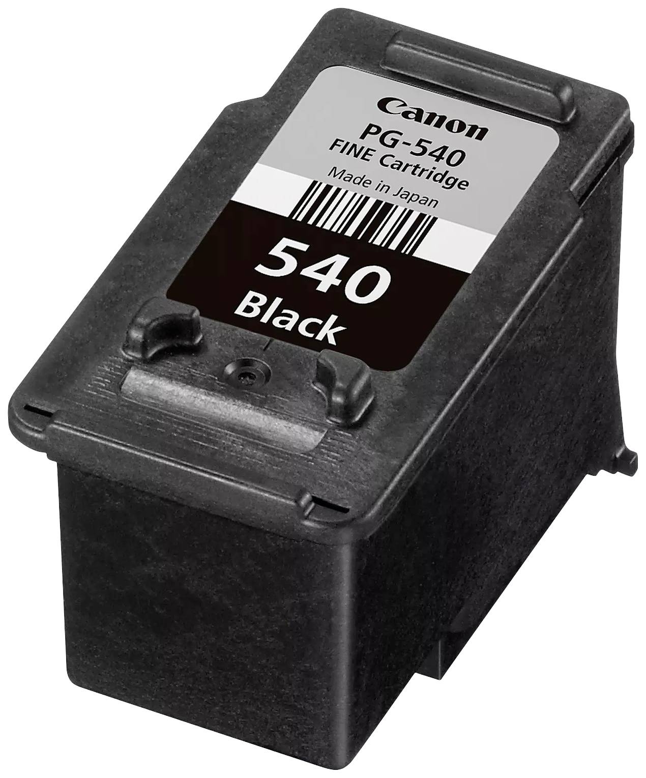 Black ink cartridge by Canon, model PG-540, with the inscription 'FINE Cartridge' and 'Made in Japan'.