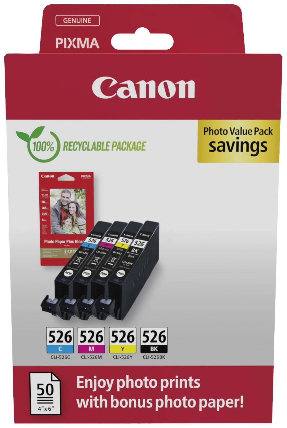 Canon Ink cartridge CLI-526 BK/C/M/Y Photo Value Pack Original Set Black, Cyan, Magenta, Yellow 4540B019