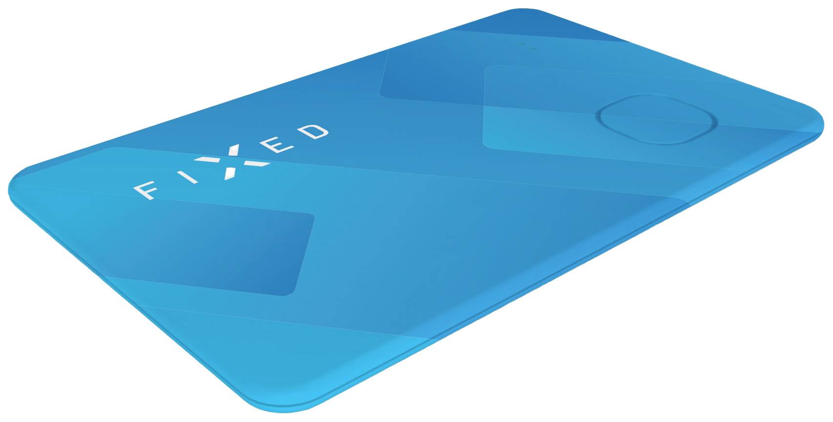 A blue, flat card with the inscription 'FIXED'.