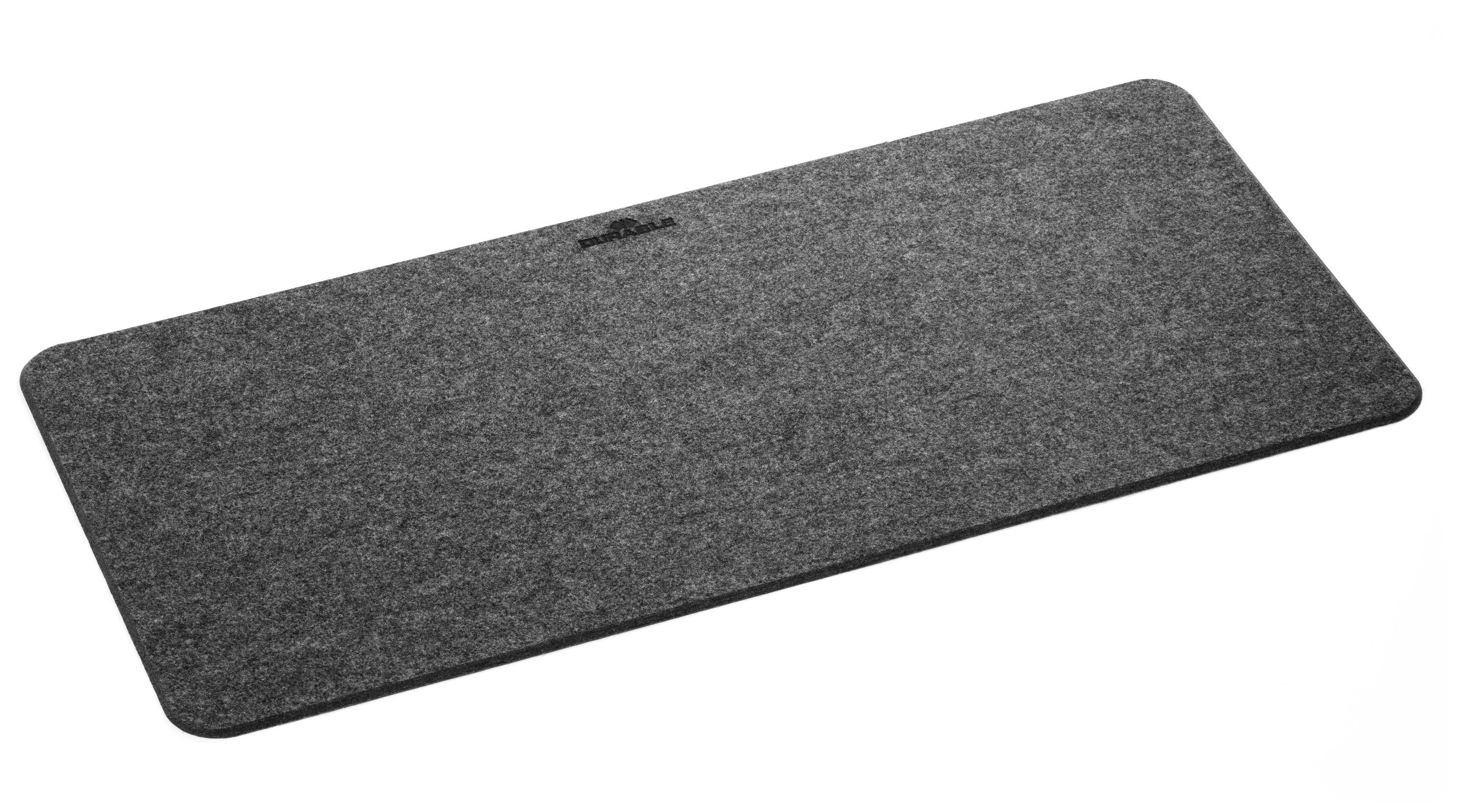 Rectangular, grey felt desk mat with rounded corners, perfect for protecting your desk from scratches.