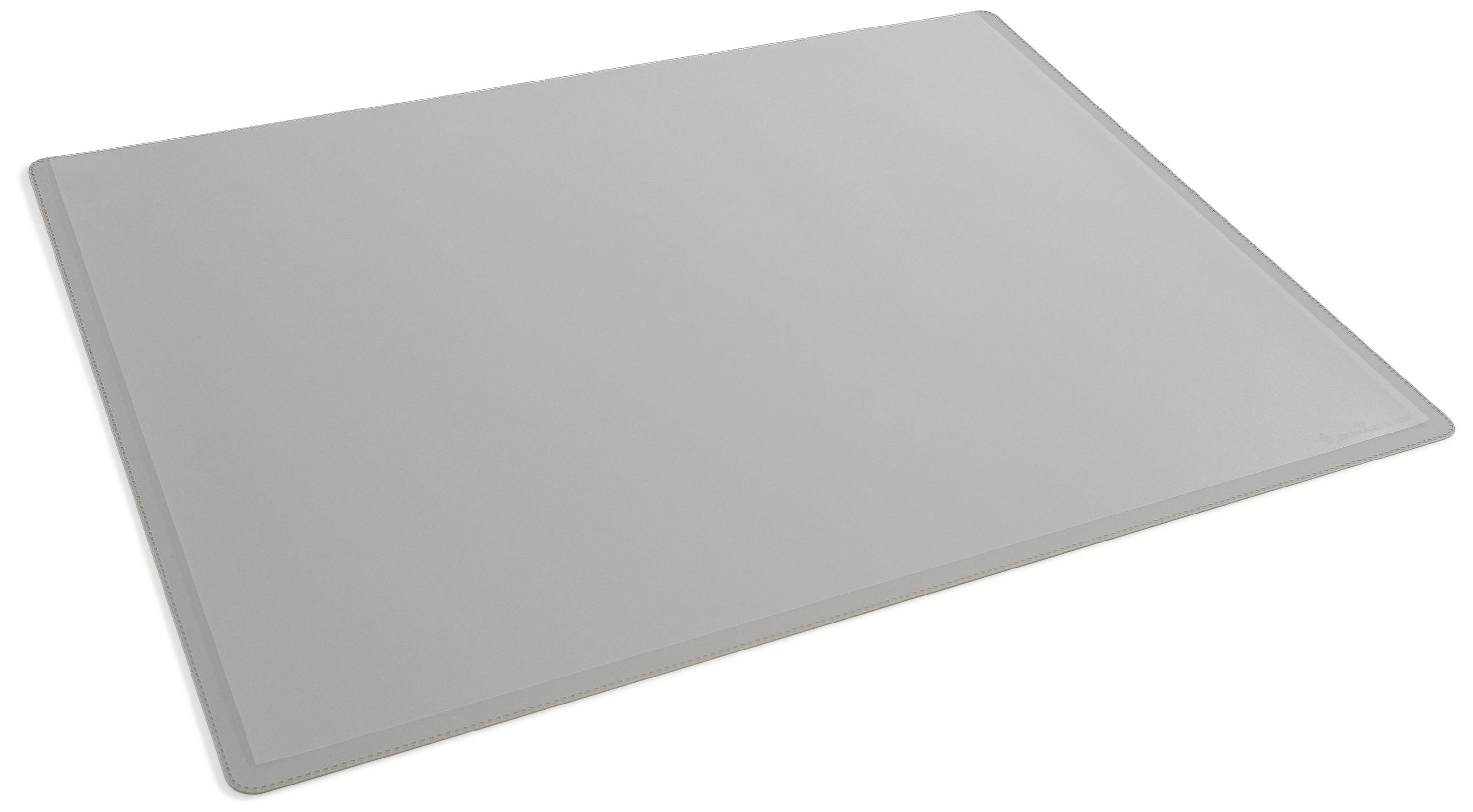 A rectangular, grey cutting mat with rounded corners and a slightly discernible texture on the surface.