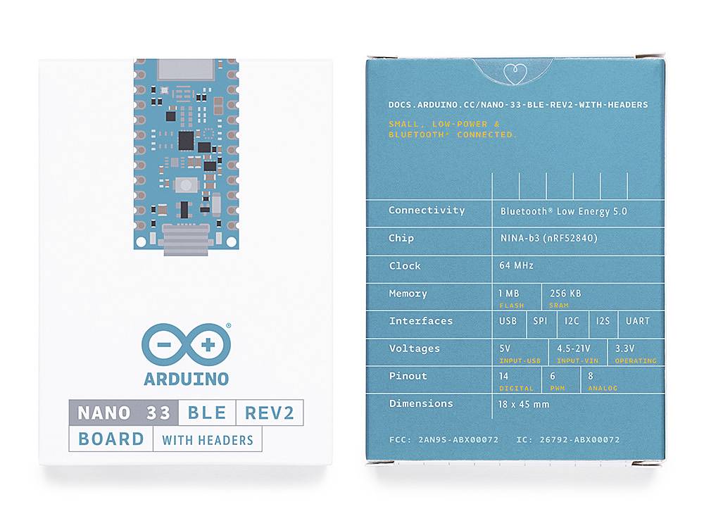 Arduino ABX00072 Board Nano 33 BLE Rev2 with headers Nano ARM® Cortex®-M4