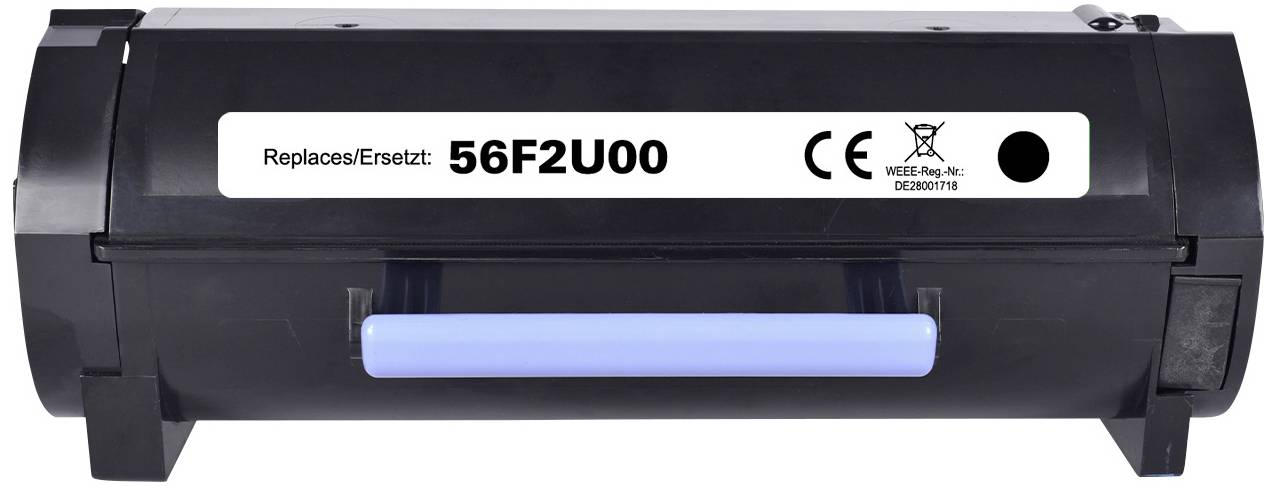 Black toner with the designation '56F2U00'. Inscription shows compatibility and recycling symbols.