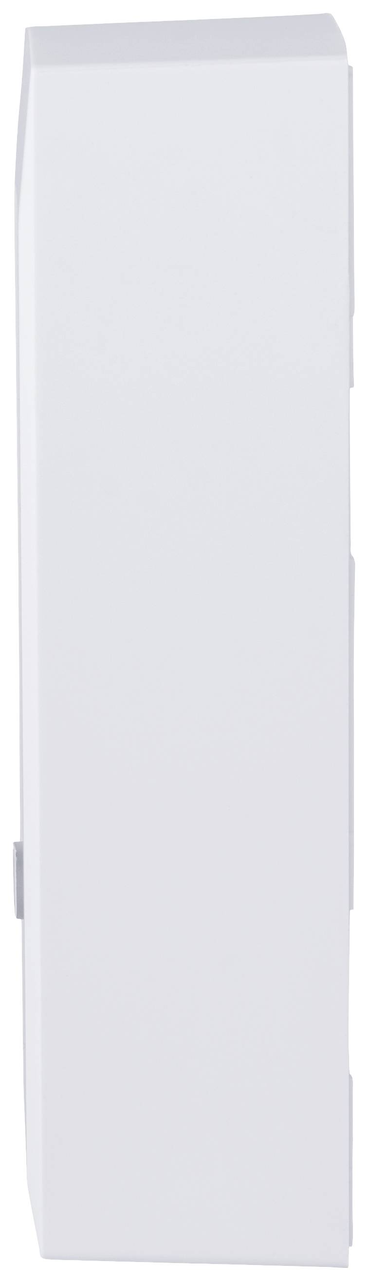 A white, rectangular box is shown from the side; no visible features or details discernible.