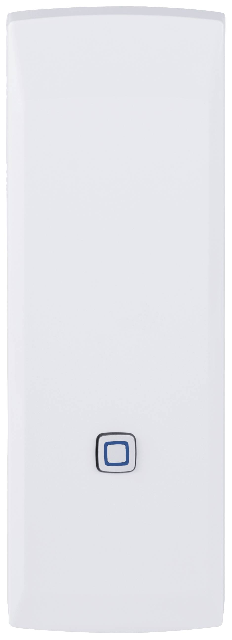 A white network Wi-Fi access point with a rectangular shape and a central blue LED status light.
