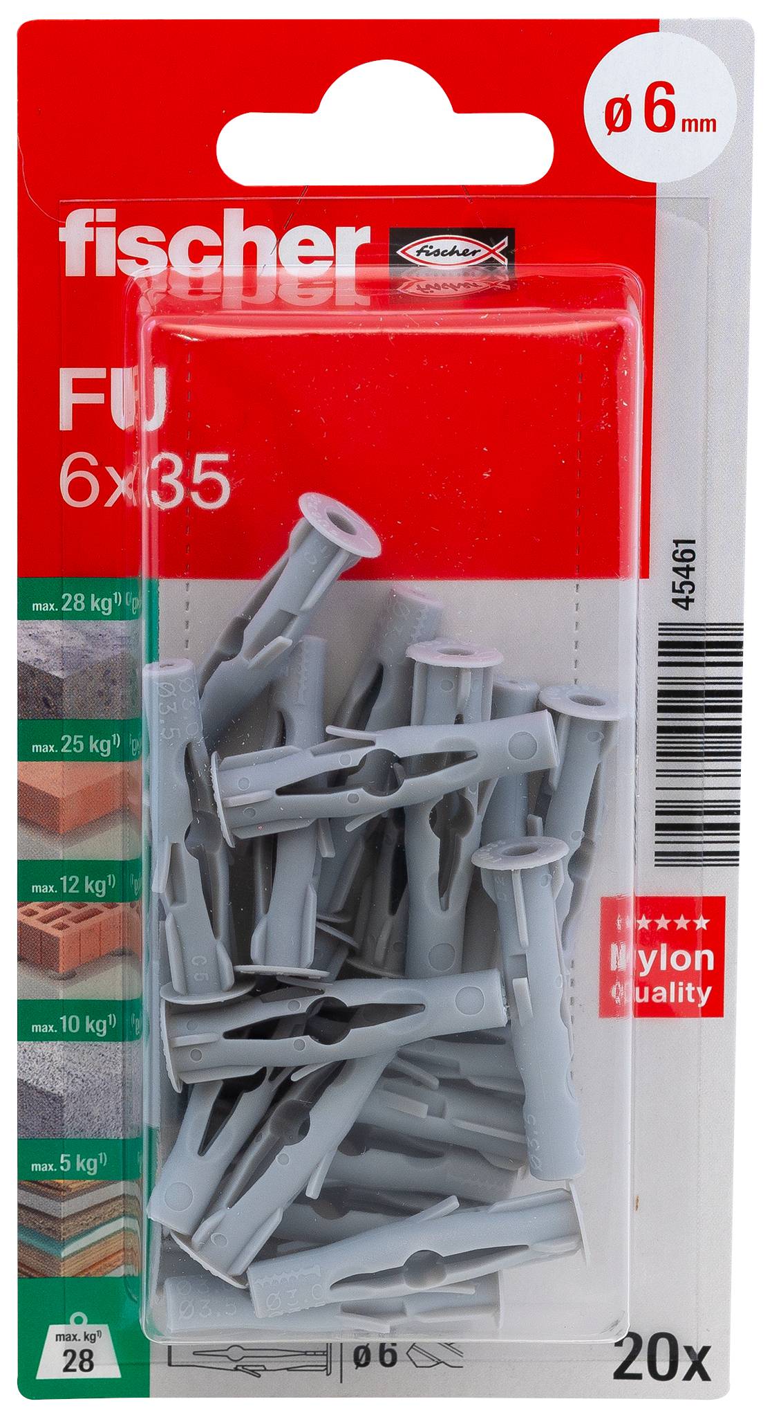 Grey plastic wall plug, suitable for fixing in walls. Visible ribbing for anchoring, marked with 'Ø 4.5'.
