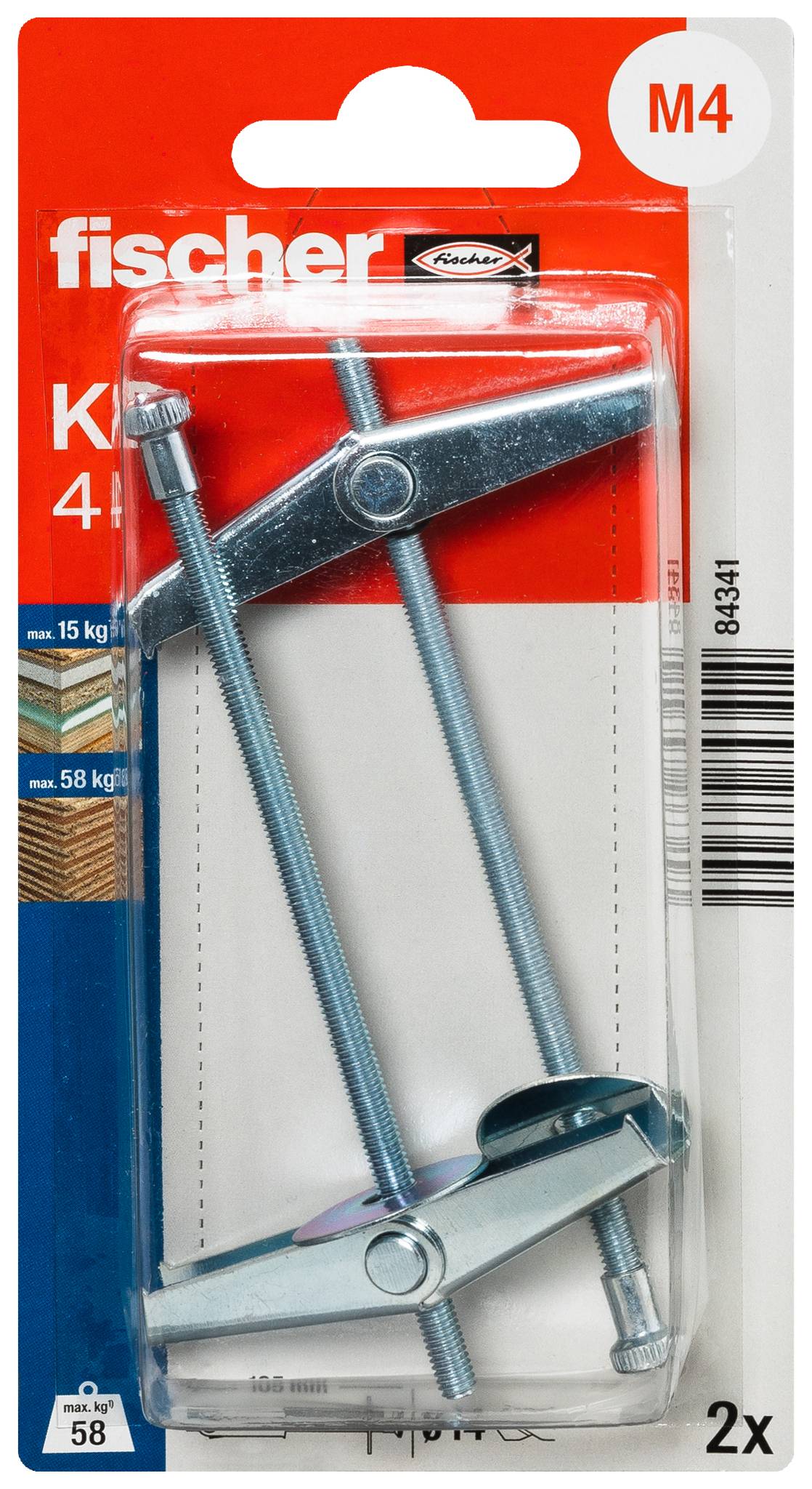 Metal cavity anchor with wings and threaded rod, used for securing objects to hollow wall surfaces.