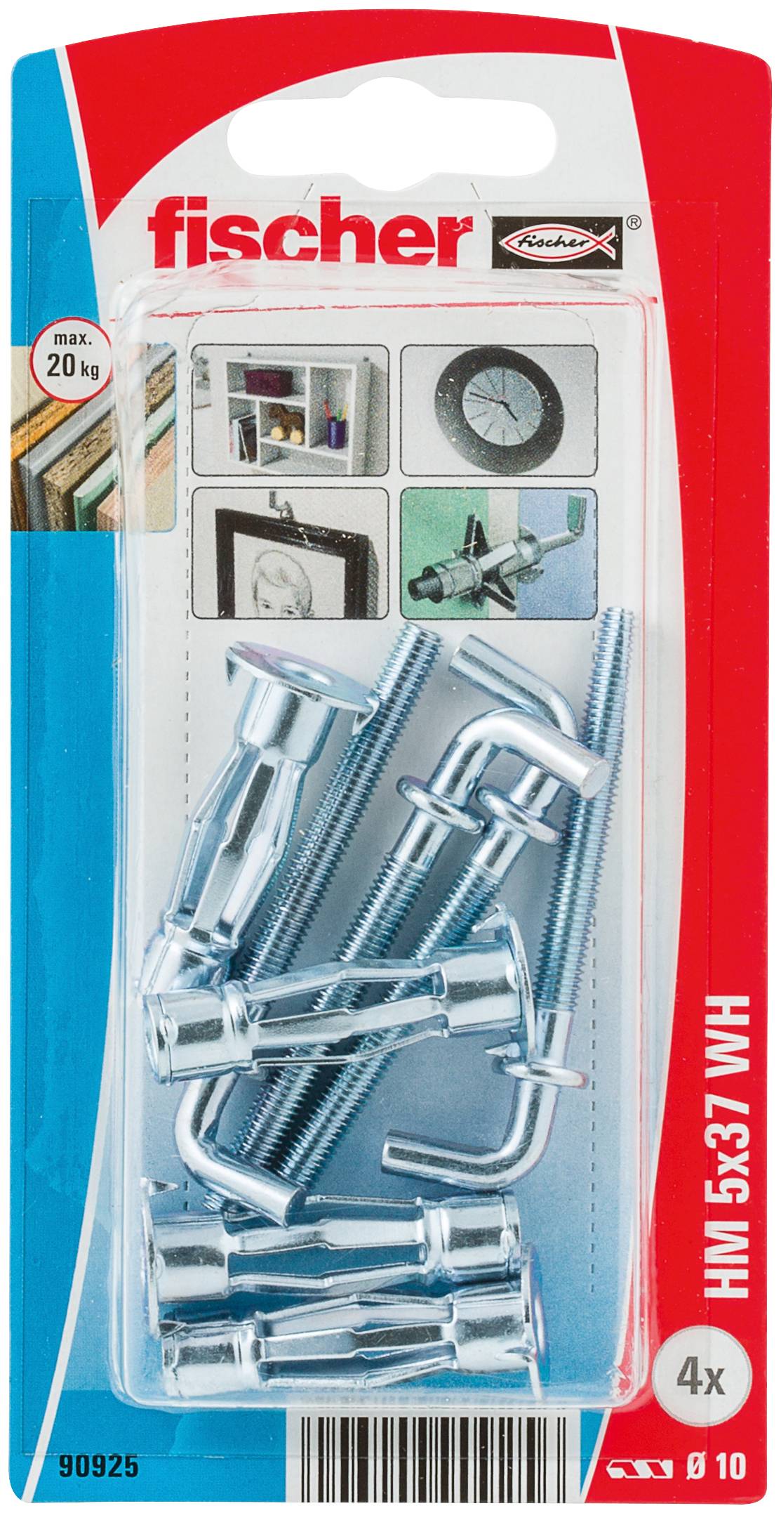 Metal cavity wall anchors with hook, for stable fixing in plasterboard walls or cavities.