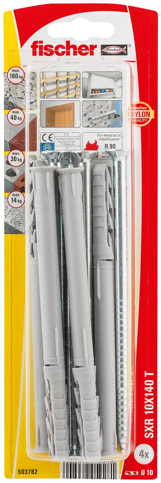 Grey plastic wall plug with metal screw, suitable for fixing into concrete or masonry. Screw head with cross recess.