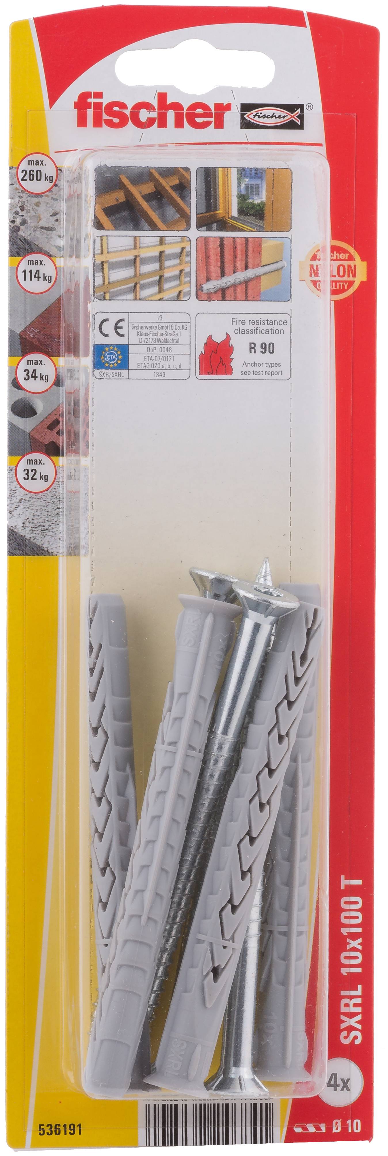 Grey plastic wall plug with metal screw, suitable for secure fixings in masonry or concrete.