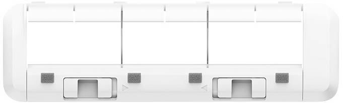 Triple light switch with clear, rectangular buttons and a white surface. Suitable for controlling lighting in interior spaces.
