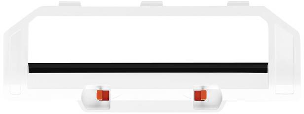 A white plastic frame with a black stripe in the middle, with two small red clips underneath; part of a device or accessory.