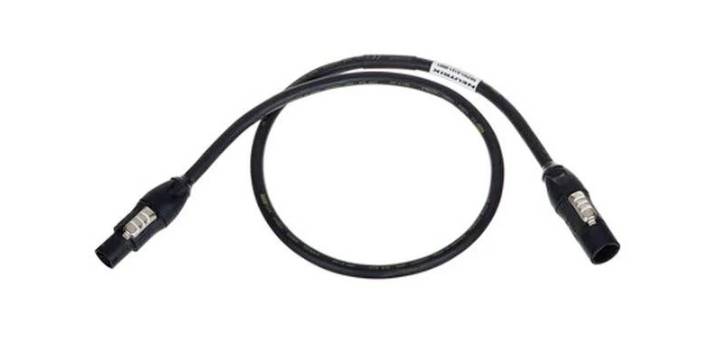 Black cable with XLR connectors at both ends, used for connecting audio equipment.