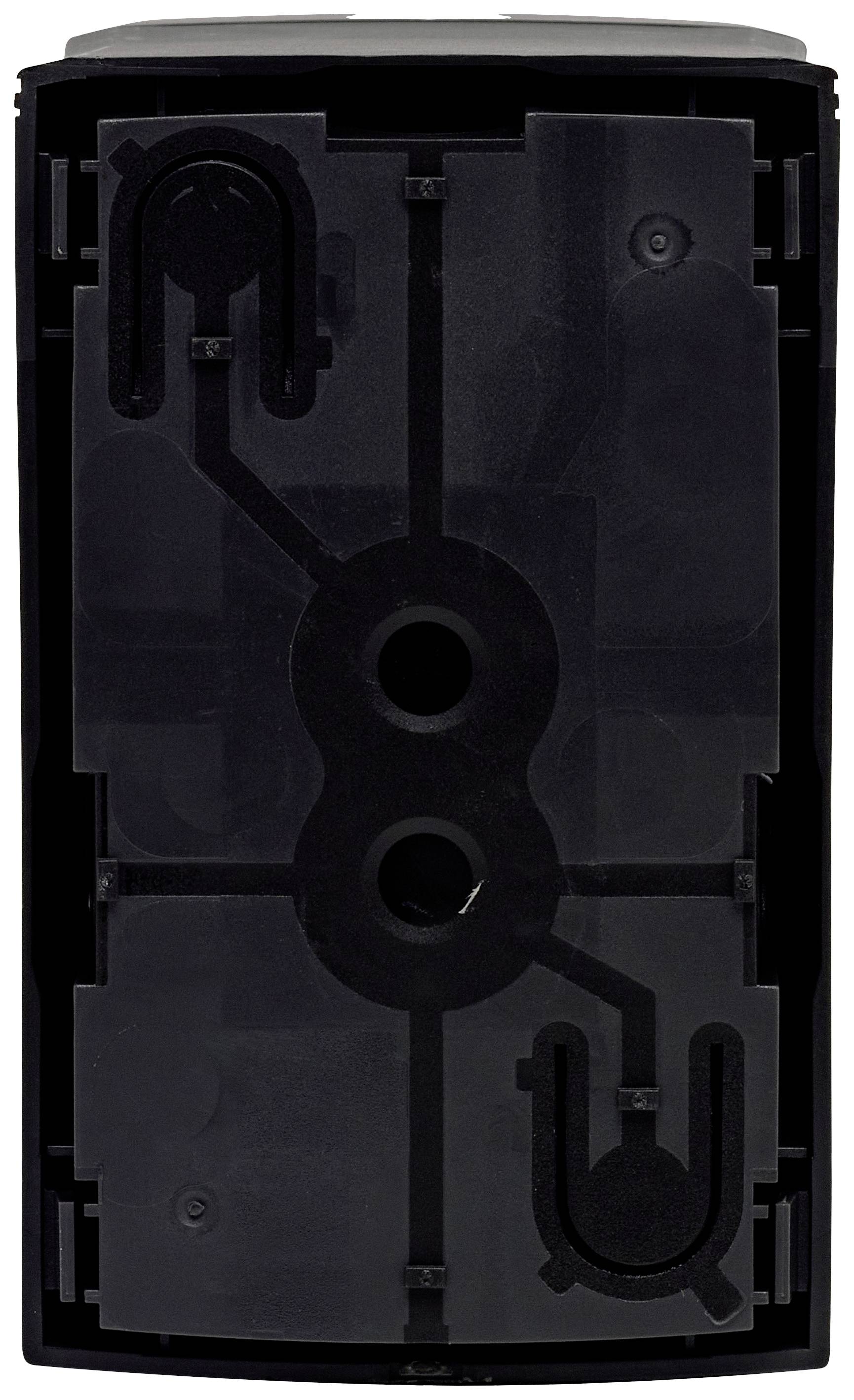 Electrical switch cover in black plastic casing, vertical orientation; suitable for interior building installations.
