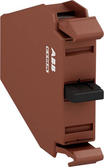 Brown electrical device, similar to a fuse, with 'ABB EEMA' inscription, showing connections and mounting elements.
