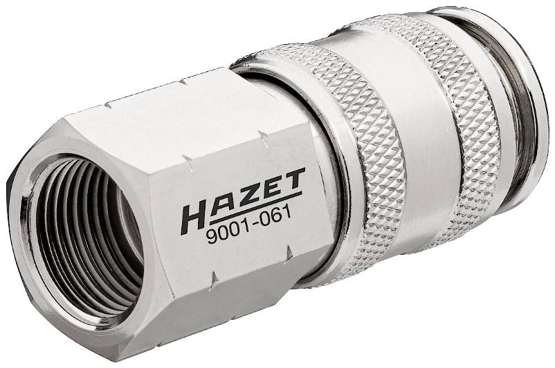 Metallic quick-release connector with the inscription 'HAZET 9001-061', used for compressed air connections.
