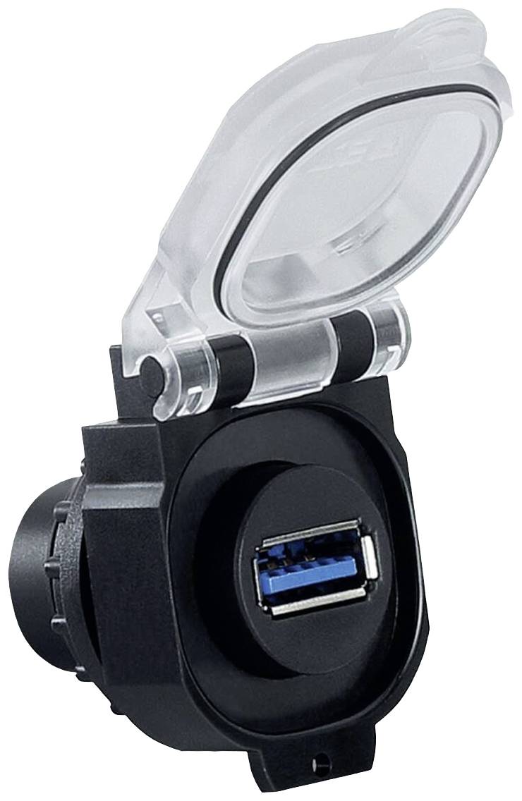 Mounted socket USB 3.0 with hinged lid, USB 3.0 mounted socket for front mounting with thread M22 USB-3.0 A/A F/F KD 490218 Lütze