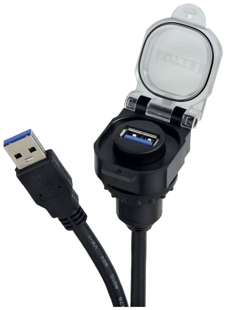 USB 3.0 mounted socket with cable, with hinged lid USB-3.0 A/A F/M 1,5m PVC KD 490219.0150 Lütze Content: 1 pc(s)