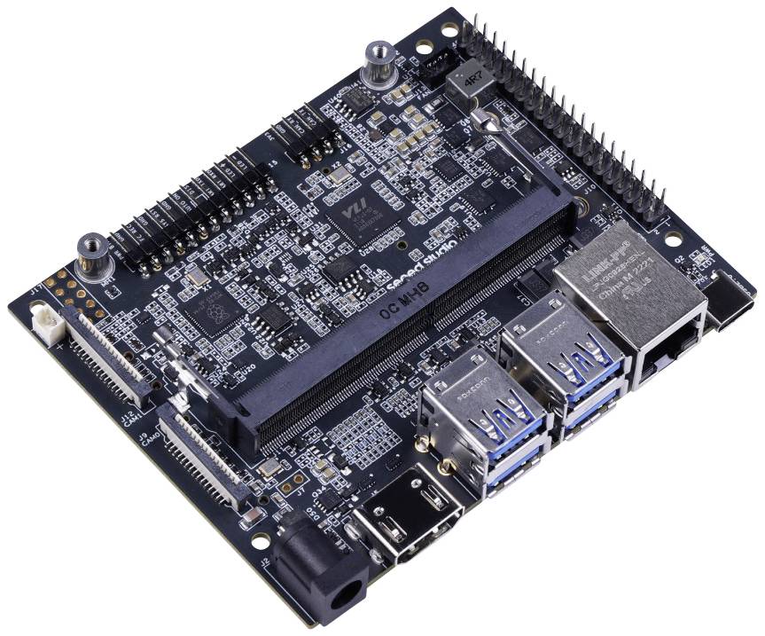 A microcontroller board with multiple USB ports and an Ethernet port, used for electronic projects and programming.
