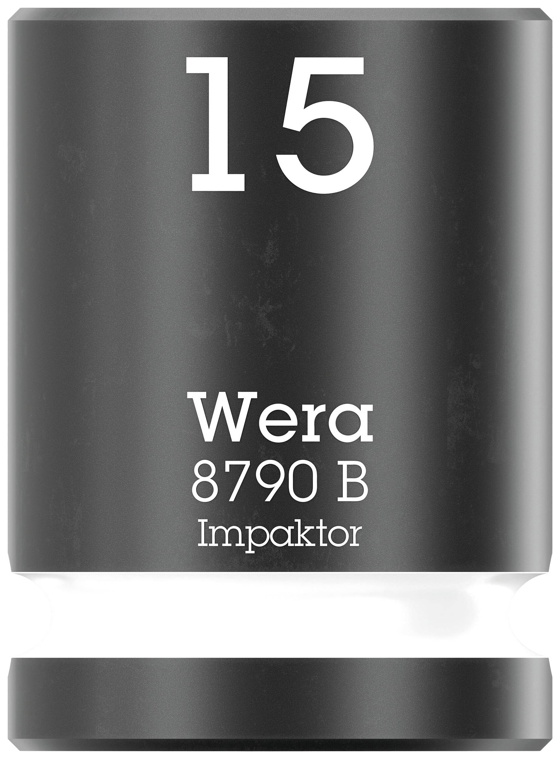 Black Wera hex socket with size '15', model number '8790 B', for impact screwdriving applications.
