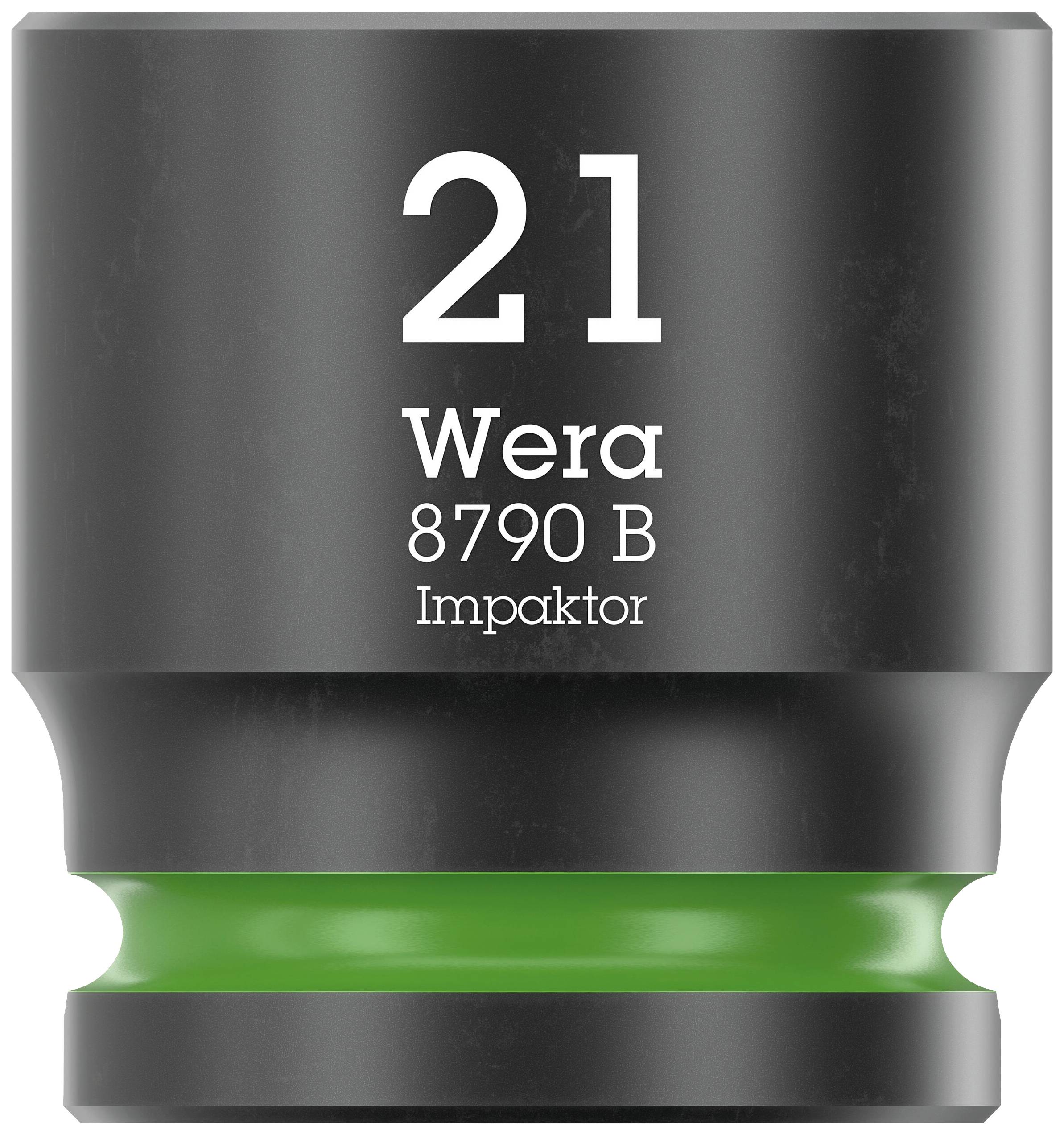 Wera 8790 B Impaktor socket with size '21', black finish, green ring at the lower edge.