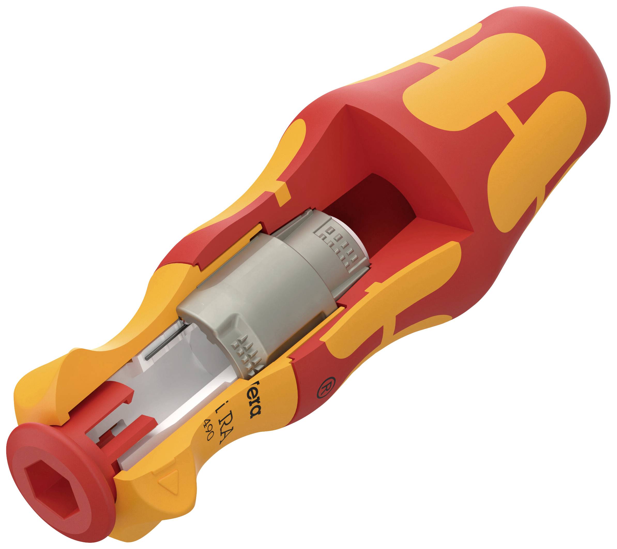 Isolated screwdriver cross-section shows coloured layers and isolated blade.