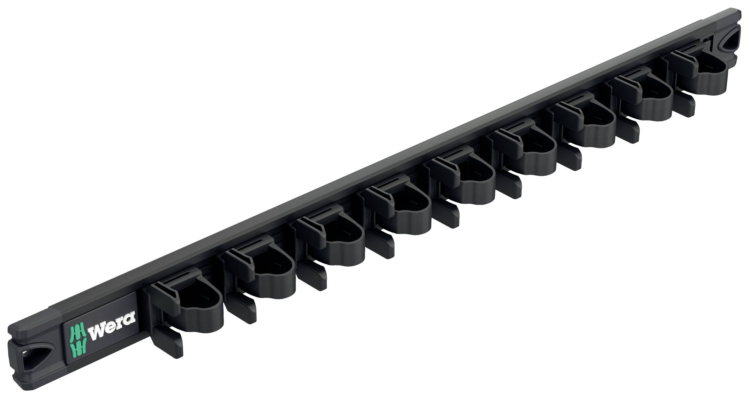 A black tool holder by Wera with multiple slots for storing tools.
