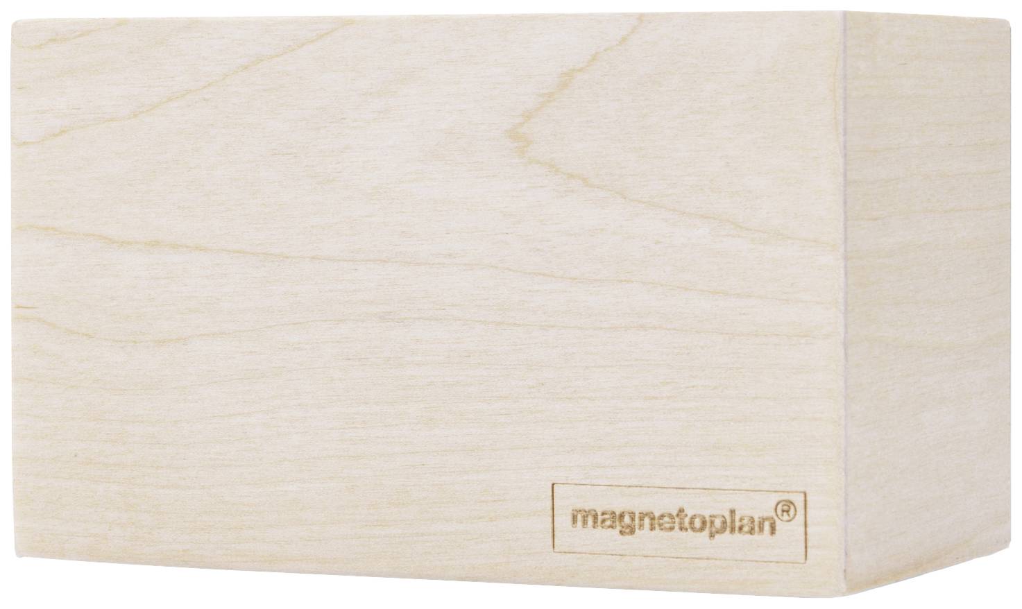 A rectangular block made of light-coloured wood with the 'magnetoplan' inscription on one side.