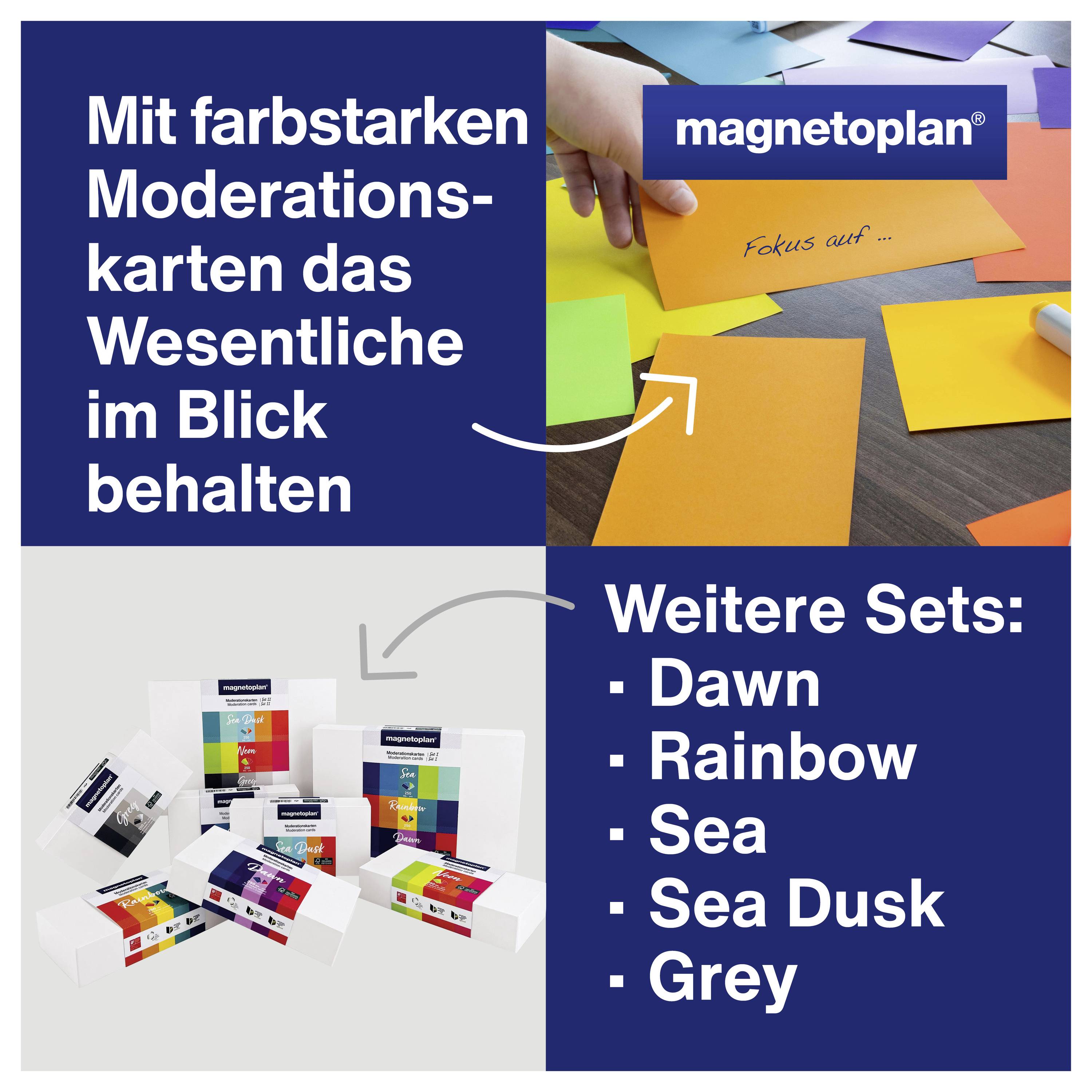 Keep the key points in focus with vibrant moderation cards. Additional sets: Dawn, Rainbow, Sea, Sea Dusk, Grey.