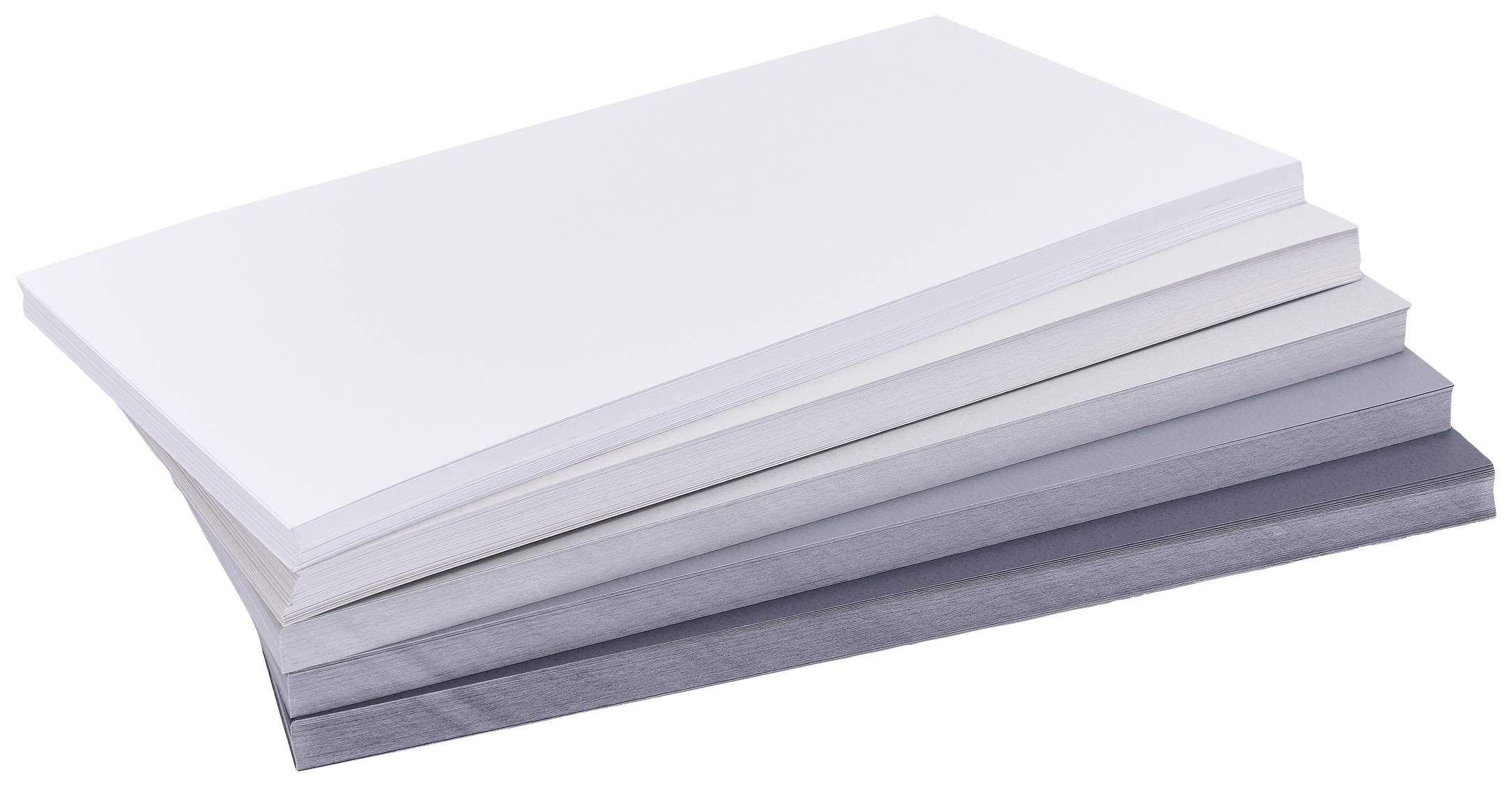 A stack of white and grey sheets of paper are laid on top of each other.