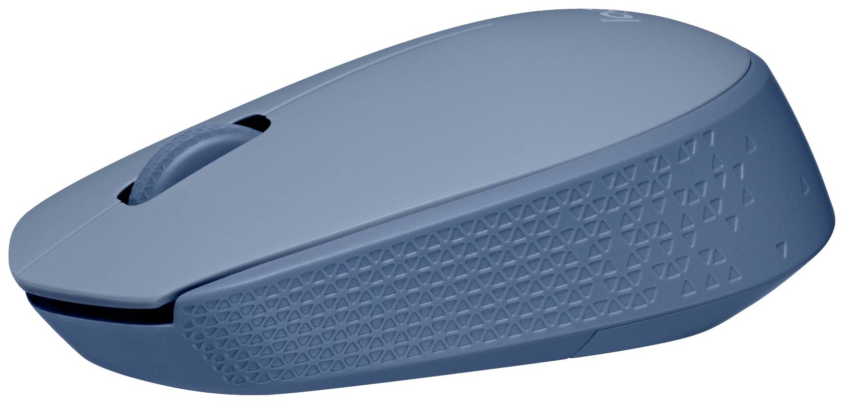 Blue wireless computer mouse with ergonomic design and textured grip, suitable for precise navigation and comfortable working.