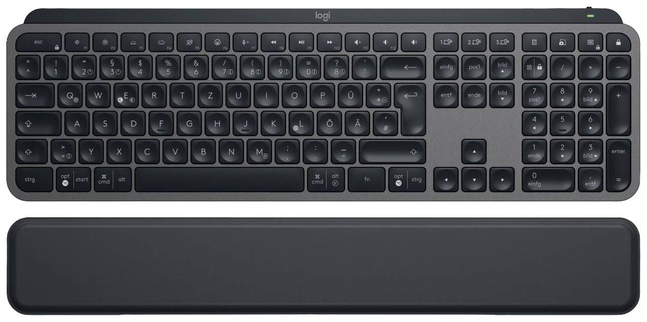 Logitech MX Keys S PLUS PALMREST Bluetooth® Keyboard German, QWERTZ Graphite Backlit, Ergonomic, Multipair function, Gel wrist