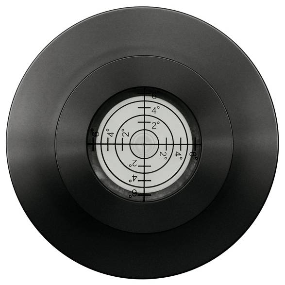 The image shows a rotatable scale with degree markings from -6° to 6° for alignment or adjustment, set against a black background.