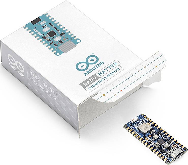Arduino Nano platform next to an opened package. 