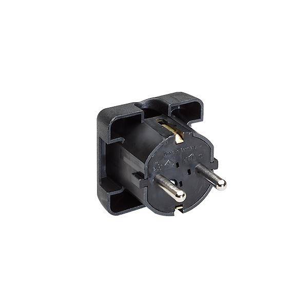 A black Euro socket for mounting on sliding devices with two pins.