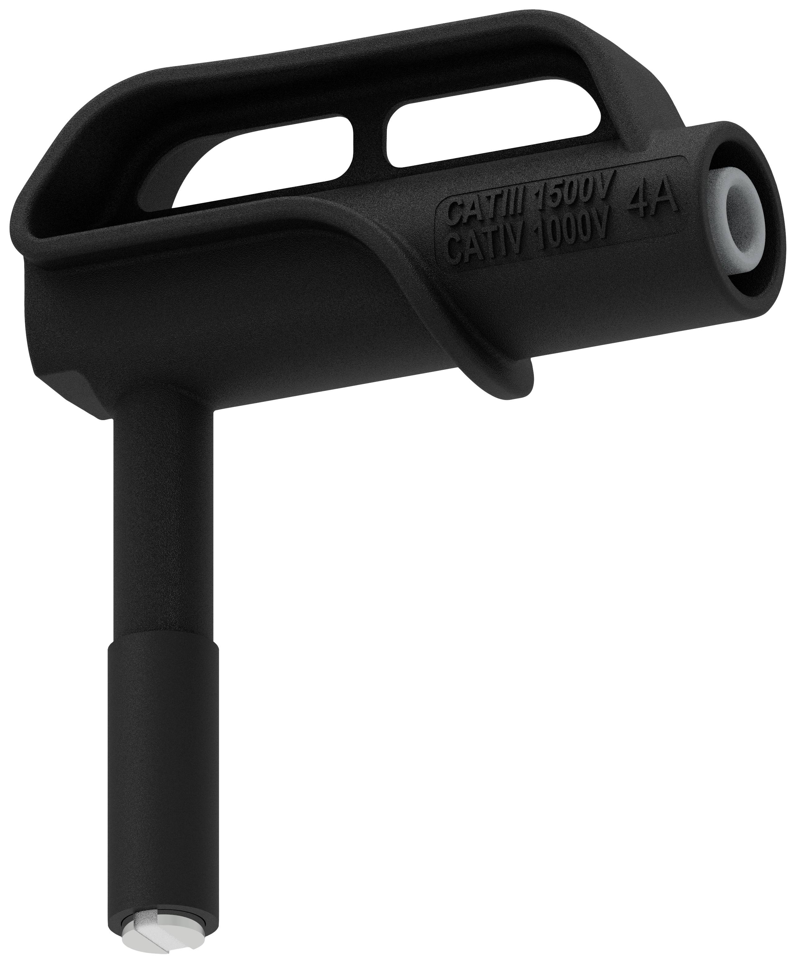 A black electrical voltage tester with the marking 'CATIII 600V CATIV 1000V 4A', used for measuring electrical voltage.