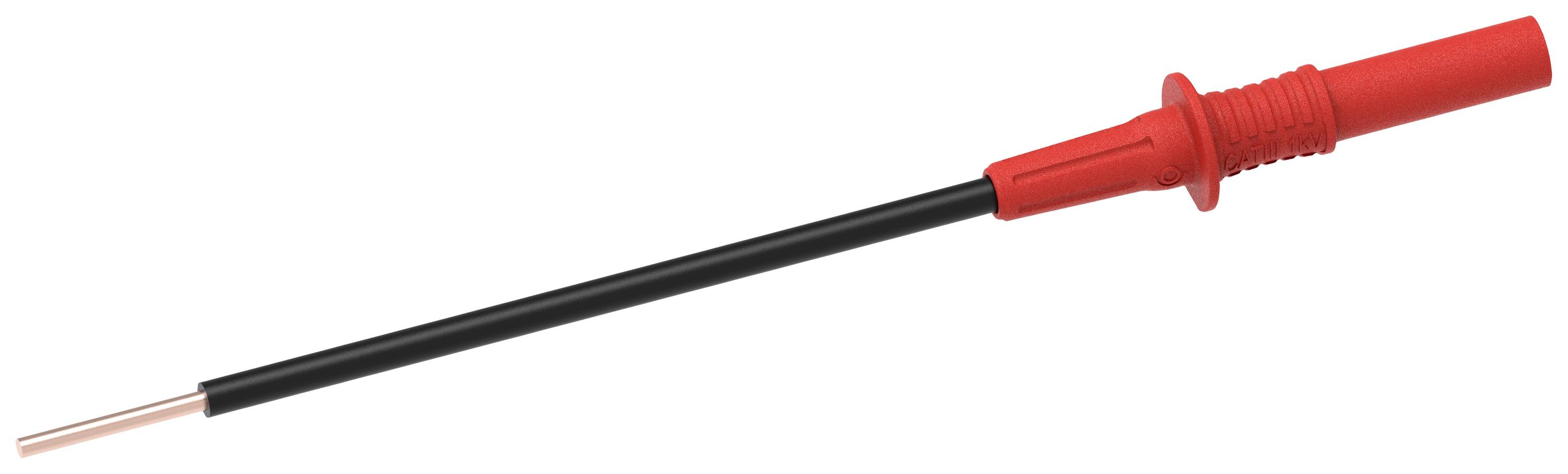 Red and black testing probe cable, typical accessory for multimeters and electrical measuring devices.
