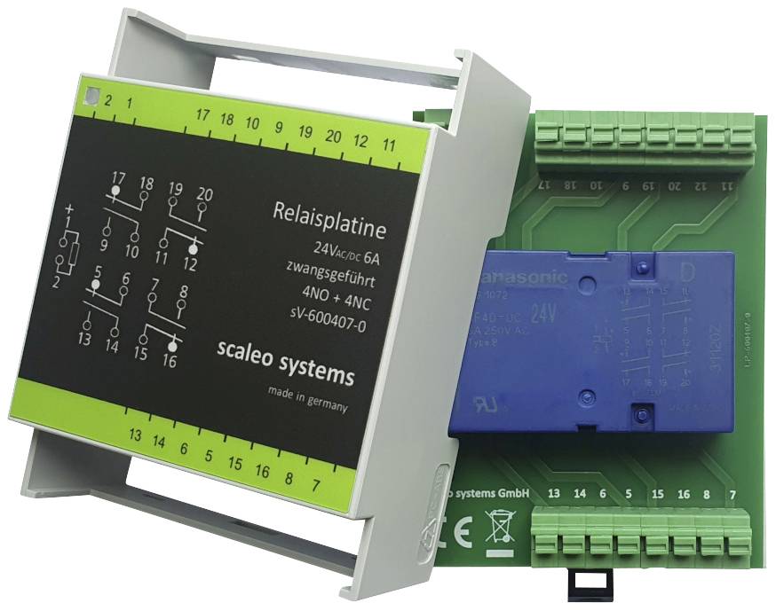 scaleo systems Safety relay + reverse polarity protection, + LED, + enclosure 1 pc(s) Typ 24V 4-fach 4 change-overs