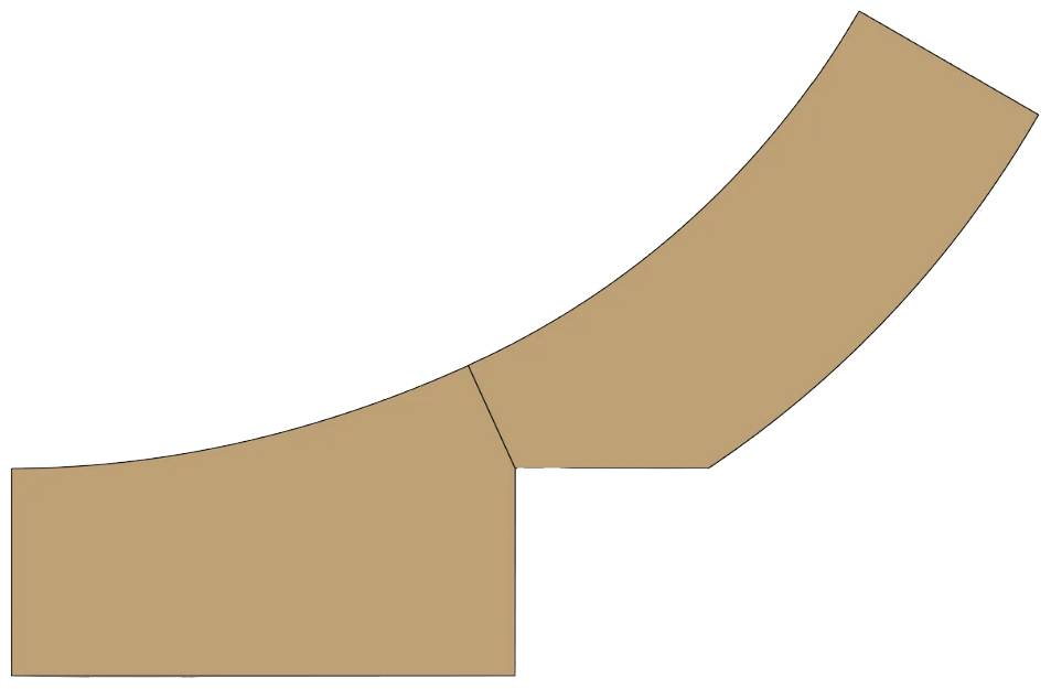 'Wooden Corner' with two adjacent brown wooden pieces. The pieces are curved and together form a slightly curved shape.